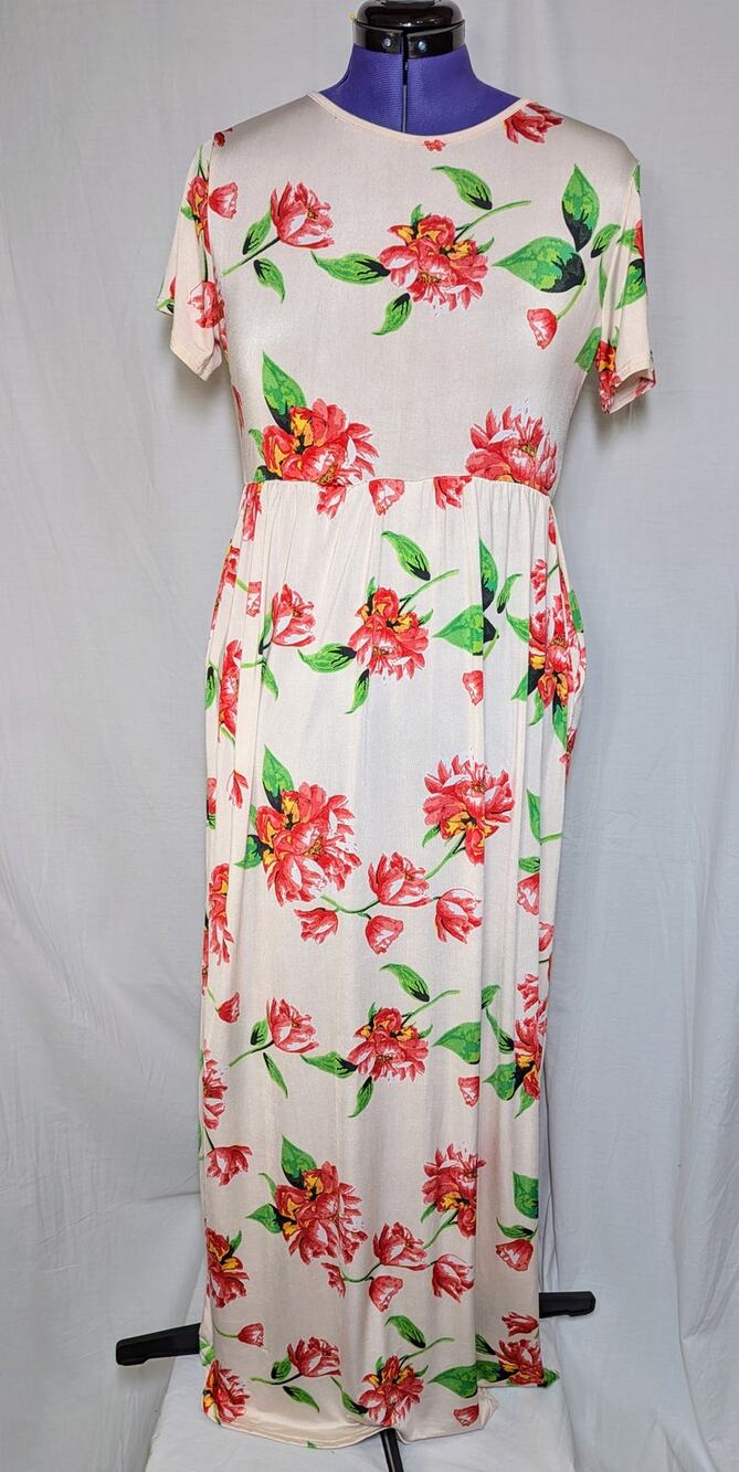 Flamingo Urban Women's Pink Floral Maxi Dress w/Pockets. Size L. Pre-Owned.